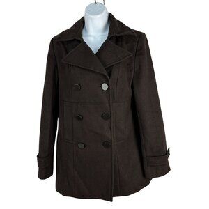New York & Company Womens Wool-Blend Brown Peacoat Size 4 Button Accents